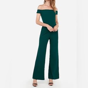 Off-shoulder green Express jumpsuit